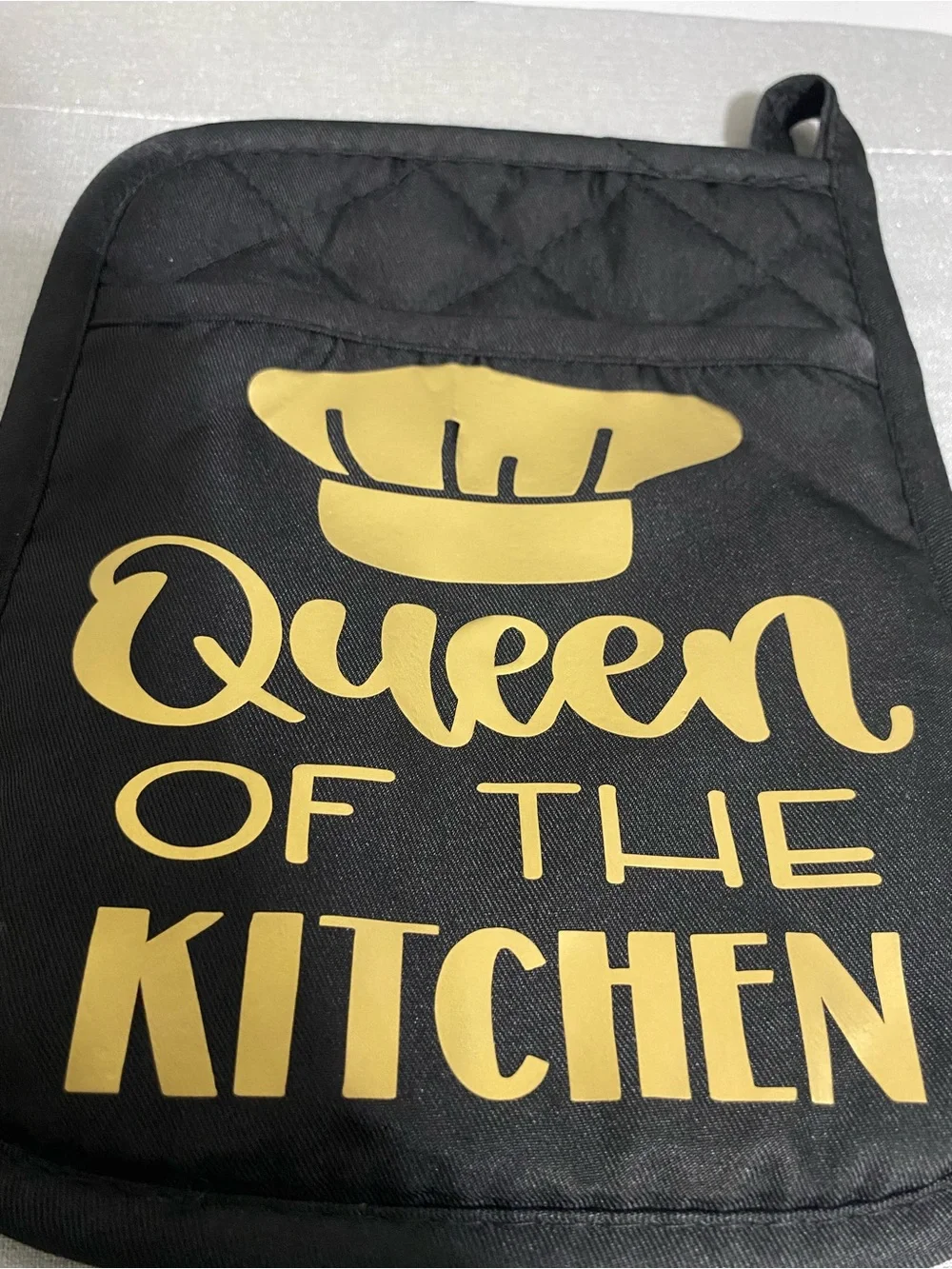 Queen of the Kitchen Black & Gold Pot Holder